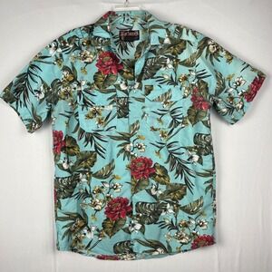 Blac Lacquer Hawaiian Aloha Button Up Shirt Blue Red Floral Tropical Mens XL EUC